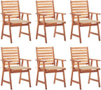 Patio Dining Chairs 6 pcs,Lawn Chair,Camping Chair,Garden Chair,Featuring Slatted Design,Waterproof Cushion,Each Cushion Features 2 Sets of Ropes, with Cushions Solid Acacia Wood