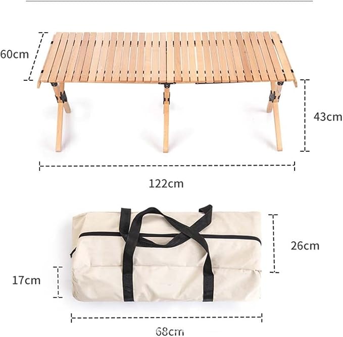 Folding Dining Table Outdoor Picnic Barbecue Tours Tableware Table for Camping Folding Egg Roll Table Portable Foldable Wood Table (Color : 120x60x43CM-02)