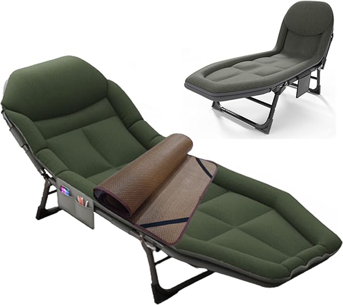 Camping Cot for Adults with Cushion, Portable Folding Cot, 5-Position Chaise Lounge Chair for Outdoor, Camping, Pool, Beach, Patio Relaxation