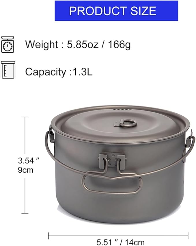 Compatible for Widesea Titanium Camping Tableware Cookware Set, Outdoor Cooking Pot Picnic Kitchen Hiking Trekking(1300ml)