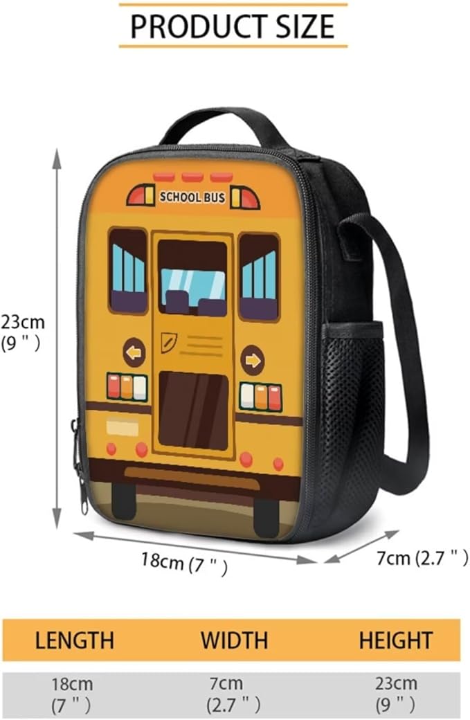 3 Pcs Cartoon School Bus Print Backpack Set with Lunch Bag and Large Capacity Pencil Box, Lightweight Schoolbag for Elementary Kindergarten Students Traveling Camping