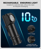 LED Rechargeable Headlamp for Adults - Hard Hat Light Running Head Lamp with Red Light, Magnet, 180° Tilt, 7 Modes, Detachable Flashlight & Headband, Outdoor, Emergency Use 2PC