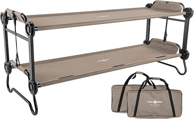 Disc-O-Bed Large Portable Bunk Camping Cots with Carry Bags - Heavy-Duty Indoor or Outdoor Sleeping System, Converts to Bench or Separate Beds, 500 lb Weight Capacity Per Cot