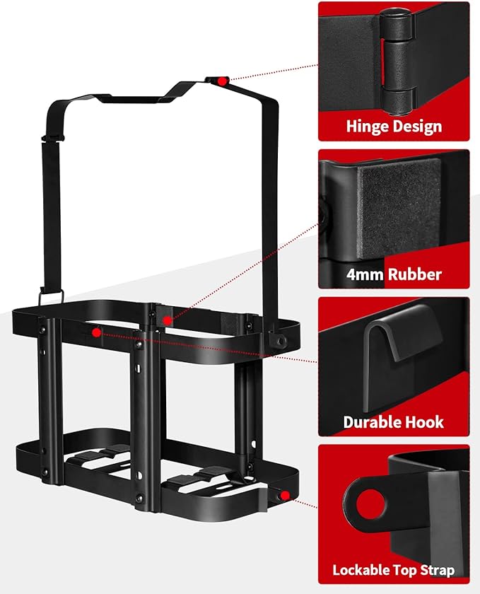 2024 Upgrade Jerry Can Mount Holder: Lockable Jerry Gas Can Holder Rack, 5 Gallon (20 Liter), Reinforced Welding