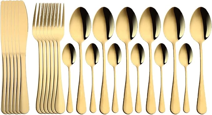 Flatware Sets 24pcs 18/10 Stainless Steel Cutlery Set Gold Tableware Set Fork Knife Spoon Dinnerware Set Flatware Set Silverware Set Stainless Steel