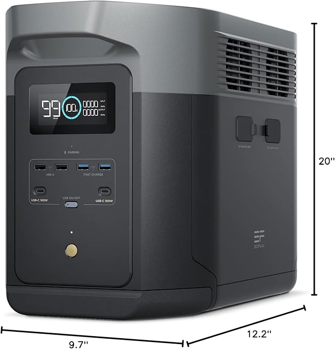 EF ECOFLOW Portable Power Station DELTA 2 Max, 2400W LFP Solar Generator, Full Charge in 1 Hr, 2048Wh Solar Powered Generator for Home Backup(Solar Panel Optional)