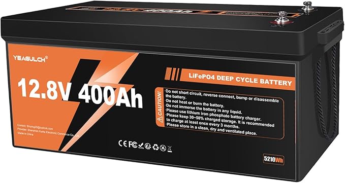 12V 400Ah LiFePO4 Lithium Battery with 200A BMS 5120Wh, Up to 15000 Deep Cycle LiFePO4 Battery Perfect for RV, Solar, Marine, Camping, Off-Grid, Home Energy Storage