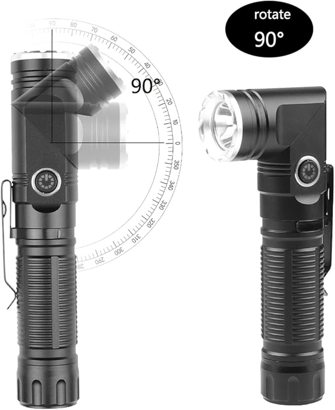 USB Rechargeable 2 in 1 Headlamp Flashlight 5000 Lumen Aluminum Compact 90° Rotating Swivel Head Work Light;Waterproof Pocket Clip Magnetic Base for Hands-Free Flashlights for Hard Hat Working