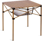 iClimb Lightweight Stable Alu. Folding Square Table Roll Up Top with Carry Bag for Camping Picnic Backyards BBQ Camp Kitchen (Nature, L)