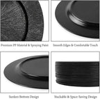DYRABREST 50 Pcs 13 Inch Charger Plates, Bulk Round Charger Plates Plastic Wedding Dinner Elegant Reusable for Table Setting Wedding Party Event Tabletop Setting Decor (Black)