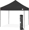 E-Z UP Vantage Instant Shelter Canopy, 10' x 10', Steel Gray Powder-Coated Steel Frame with Wide-Trax Roller Bag & 4 Piece Spike Set, Black