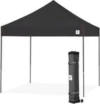 E-Z UP Vantage Instant Shelter Canopy, 10' x 10', Steel Gray Powder-Coated Steel Frame with Wide-Trax Roller Bag & 4 Piece Spike Set, Black
