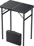 JiGiU Folding Camping Table Portable Pinic Table 3 Level Height Adjustable Aluminum Frame Small Foldable Camp Table Light Weight with Carry Handle for Outdoor Indoor Hiking Camp BBQ Beach