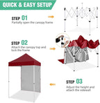 5x5 Pop Up Canopy Tent with One Sidewall, Instant Portable Beach Canopy, Outdoor Tent with Carry Bag for Camping, Sports, Tailgating, Events, Burgundy