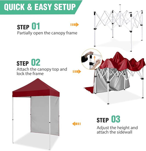 5x5 Pop Up Canopy Tent with One Sidewall, Instant Portable Beach Canopy, Outdoor Tent with Carry Bag for Camping, Sports, Tailgating, Events, Burgundy