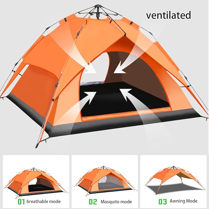 Double Layer Waterproof Dome Tent for 3 Person, Automatic Pop Up Backpacking Tent with Carry Bag, Sun Shelter Beach Weatherproof, for Camping Hiking Traveling