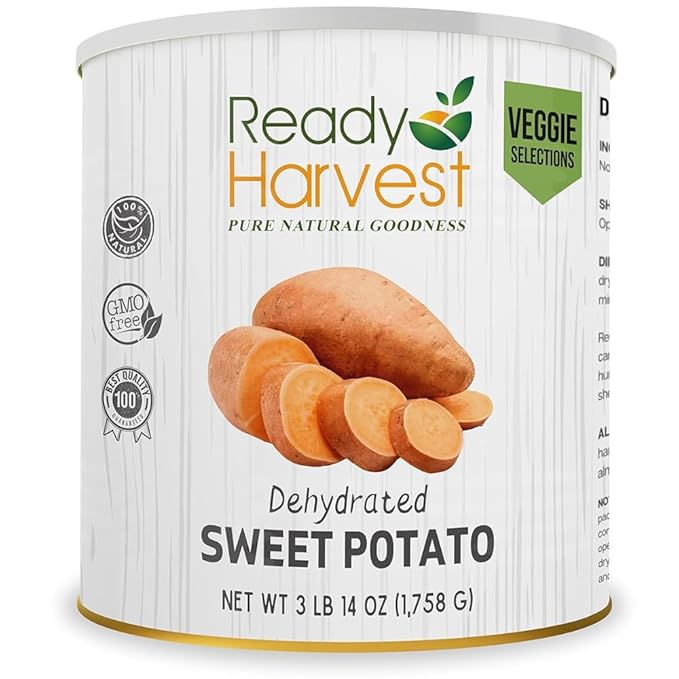 Ready Harvest Dehydrated Food - Sweet Potatoes | Emergency Food | Pantry Staples | #10 Can | 25-Year Shelf Life | Cans Filled to the Top