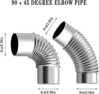 2.36" Elbow Stove Pipe Stainless Steel Chimney Flue for Outdoor Camping Wood Stove 90/45 Degree