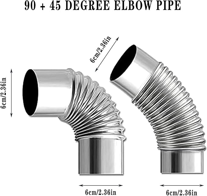 2.36" Elbow Stove Pipe Stainless Steel Chimney Flue for Outdoor Camping Wood Stove 90/45 Degree