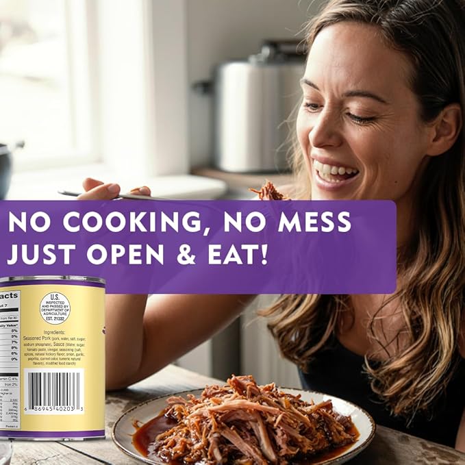 Grandma Werling’s Shredded Seasoned Pork with BBQ Sauce 14.5 Oz Fully Cooked Heat & Serve Premium Canned Meat Shelf Stable for Pantry Staples, Emergency Food Storage, Survival & Daily Quick Meals Canned Food Pack of 6
