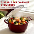 Enameled Cast Iron Dutch Oven with Lid – 5QT Heavy-Duty Pot, Oven Safe up to 500°F, Dual Handles, Ideal for Sourdough Bread Baking, Stews, Roasting, Braising – All Cooktops, Durable & Versatile Cookware (Red)
