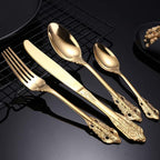 4 Pieces of Stainless Steel Gold-Plated Tableware Mirror Polished Portable Cutlery Set,
