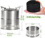 Camping Stove, Ohuhu Camp Stove Wood Burning Stove Stainless Steel Stoves Mini Portable Stove for Camping Picnic BBQ Backpacking Hiking Survival Emergency Cooking Outdoor with Grill Grid Carry Bag