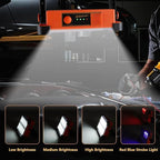 120W Solar Rechargeable Work Light, 144 LED 10000LM Portable Flood Light with Stand, IP66 Waterproof 4 Modes LED Job Site for Mechanic Camping Fishing Car Repair (Orange 1 Pack)