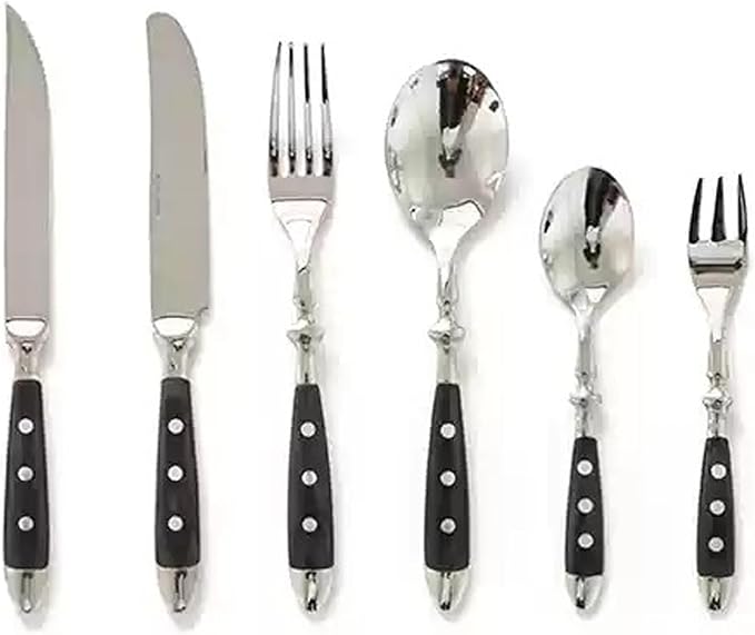 Durable 36 Piece Cutlery Set for 6 with Riveted Handles,Stainless Steel,Dishwasher Safe, Ideal for Camping, Hotels,Home
