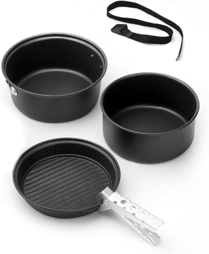 Camping Campfire Utensils, Non-Stick Coating Portable Camping Frying Pan Pot Outdoor Picnic Tableware Set Backpacking Gear