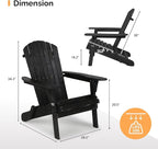 VINGLI Folding Adirondack Chairs Set of 4, Wood Adirondack Chair for Outdoor, Foldable Fire Pit Chairs for Patio, BBQ, Porch, Yard, Pool, Black