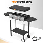 ROVSUN 2-in-1 Propane Stove & 30'' Griddle Combo with Ignition, 2 Burner 150,000 BTU Gas Stove & Grill with Side Shelves, Rolling Wheel & Regulator for Home Outdoor Backyard Camping Cooking Grilling