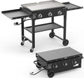 3 Burner Foldable Gas Griddle, 32 Inch Stainless Steel Portable Detachable Propane Griddle, 45,000 BTU Flat Top Barbecue Grill with Side Shelves for Camping