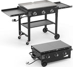 3 Burner Foldable Gas Griddle, 32 Inch Stainless Steel Portable Detachable Propane Griddle, 45,000 BTU Flat Top Barbecue Grill with Side Shelves for Camping