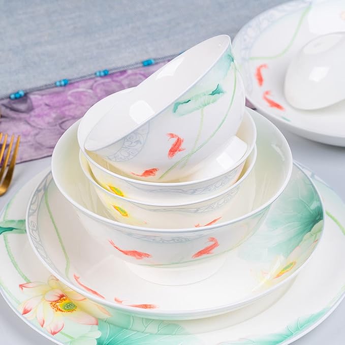 Cups and Saucers Set Nordic Ceramic Tableware Suit Glaze Dish Combination Dishes Suitable for Family Hotel Restaurant 58 Piece