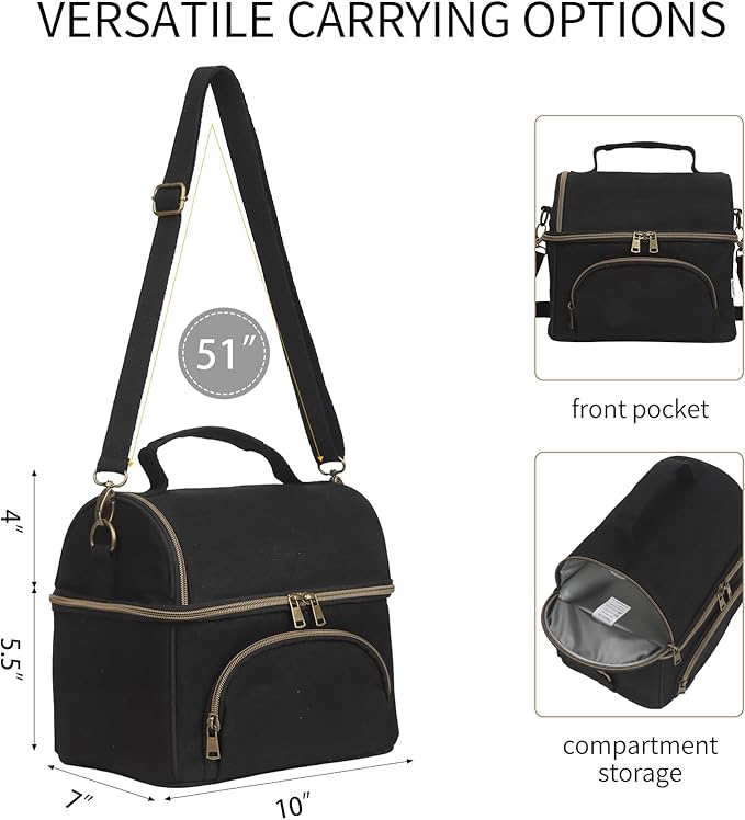 Waxed Canvas Lunch Cooler Bag for Men, Insulated Lunch Box with Two Compartment, Small Soft Cooler Lunch Bags with 2 Ice-Packs, 10.5L Leakproof Lunchbox for Work, Camping, Beach and Road Trips