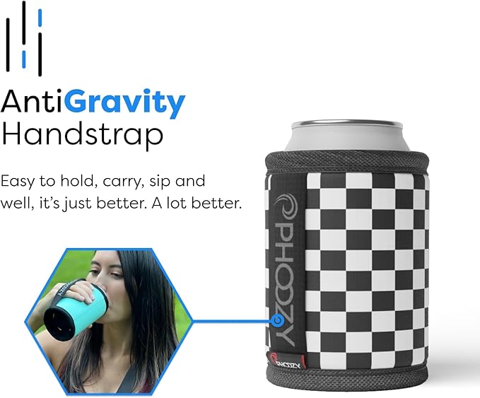 PHOOZY Insulated Can Cooler for 12oz Cans with NASA-Inspired Technology - Patented Koozie That Keeps Drinks Cold 10x Longer - Lightweight Beer Koozie for Outdoor Adventures - Checkered
