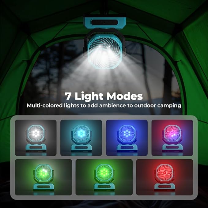 30000mAh Portable Camping Fan with RGB Lantern, Rechargeable Battery Powered Oscillating 4 Wind Speeds LED Display, Remote Control Timer Tent Beach Cordless USB Fans for Travel Home Outdoor, Blue