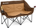 Double Camping Chairs for Adults Oversized Loveseat - 2 Person Camping Chair Heavy Duty Outdoor Camping Couch with Cup Holders - Portable Folding Chair for Outside Lawn, Brown