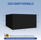 CROWN SHADES 12x12 Canopy Sidewalls (4pck) - Side Walls 12x12, Sidewalls for Canopy - Tent Accessories, Black