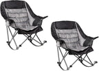 2 PCS Oversized Rocking Camping Chair for Adults - 400lbs Capacity Padded Camp Chair, Portable Foldable Outdoor Rocker Chair for Camping, Backyard, Patio (Black & Gray)