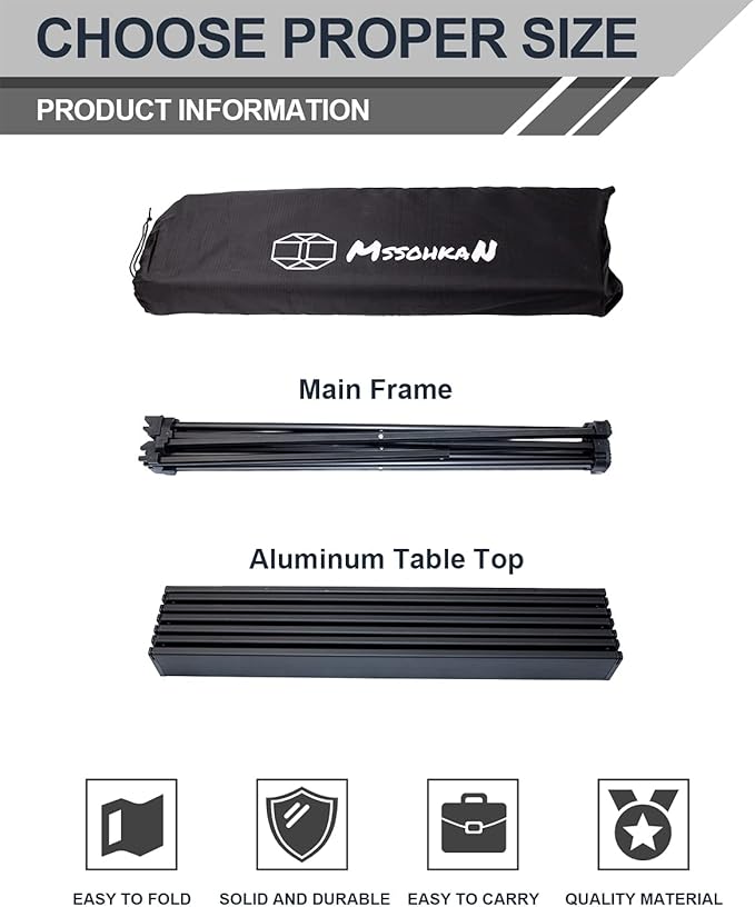 Camping Table Folding Portable Camp Side Table Aluminum Lightweight Carry Bag Beach Outdoor Hiking Picnics BBQ Cooking Dining Kitchen Black Medium