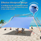 Beach Sun Shade Windproof Design, Sun Shelter UPF50+ Portable Family Tent with 6 Sandbags Anchors 10x10 FT 2 Pole