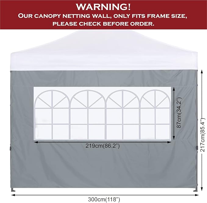 COOSHADE Instant Canopy SunWall 10x10 Canopy SideWall for Pop up Canopy Tent, 1 Pack Sidewall with Church Window Only, Grey