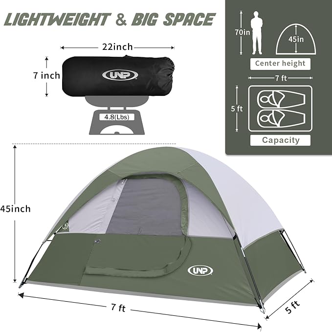 Camping Tent 2-4 Person, Waterproof Windproof Tent with Rainfly Easy Set up-Portable Dome Tents for Camping…