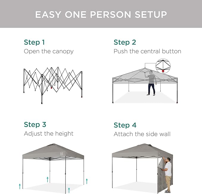 Best Choice Products 10x10ft Pop Up Canopy Tent with Sidewall, 1 Person 1 Minute Set Up, Carry Case, 4 Weight Bags - Light Gray