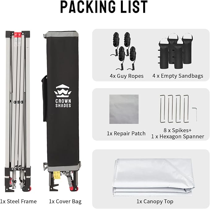 CROWN SHADES 10x10 Pop Up Canopy, Patented Center Lock One Push Tent Canopy, Newly Designed Storage Bag, 8 Stakes, 4 Ropes (10x10, White)