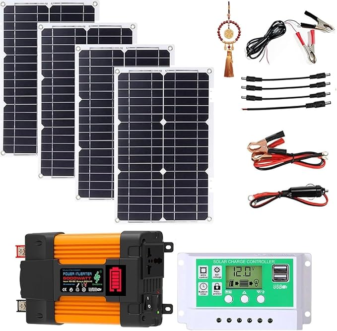 Solar Panel Kit, Complete 4000W/6000W Solar Inverter System Kit, 12V50A Solar Charge Controller with LED Power Display and 2 USB Ports ，100W Waterproof Folding Solar Panel,1× Hanging Ornament(6000w)