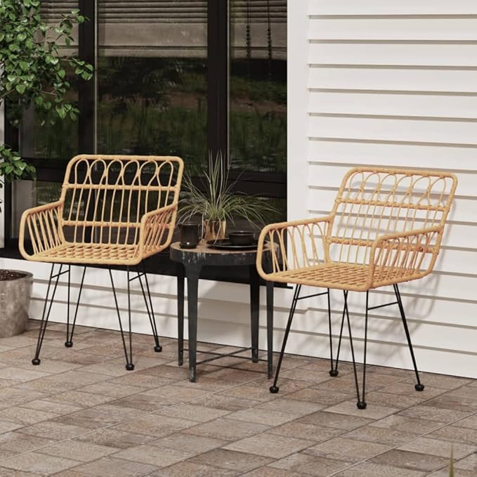 Patio Chairs 2 pcs with Armrest,Coffee Chair,Study Chair,Armchair,Garden Chairs,Outdoor Chairs,Camping Chair,Beach Chair,for Deck, Poolside,Camping,Beach,Campsite,22"x25.2"x31.5" PE Rattan