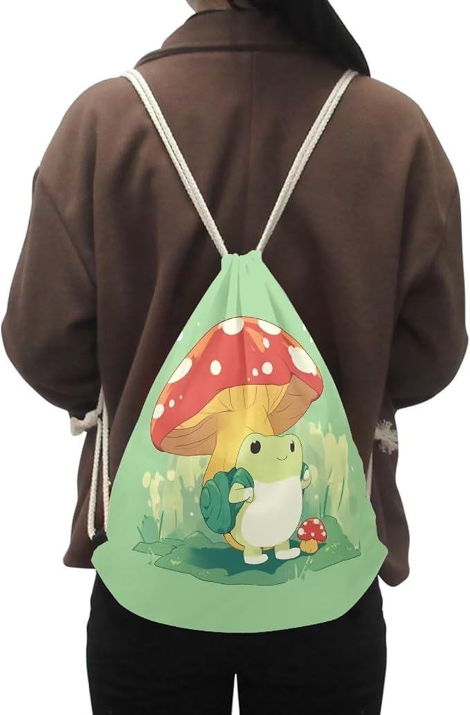 Upetstory Mushroom Frog Drawstring Backpack Bags Sports Sackpack Gym String Bag Sack Pack Knapsack for Outdoor Travel Beach Shopping Camping Swimming Running Cycling Gifts